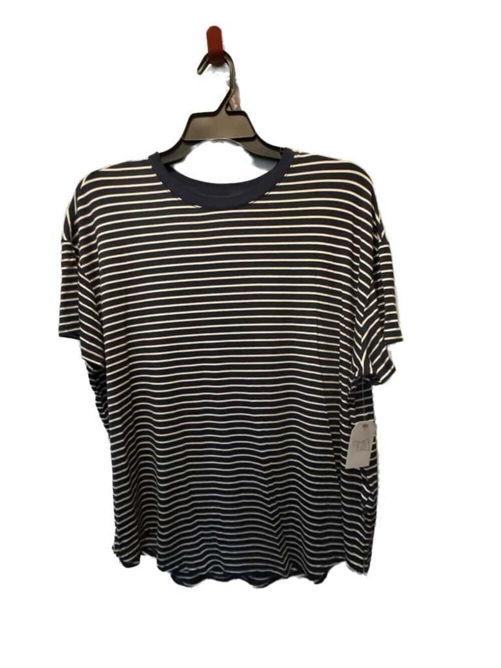 NWT!  Time and Tru Women's Short Sleeve Crew Neck Tunic Tee in Dark Navy Stripe